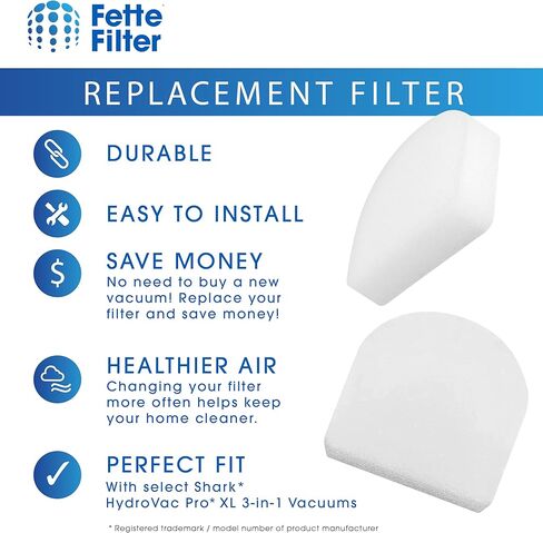 Fette Filter - Replacement Washable Foam Filters compatible with Shark WD100, WD101, WD101C, WD200, WD200C, WD201, WD201C HydroVac Pro XL 3-in-1 Vacuum - Pack of 6 in Saudi Arabia
