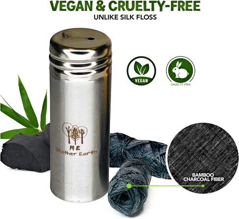 Vegan Biodegradable Bamboo Charcoal Dental Floss with Refillable Stainless Steel Container | 33yds x2 | Extra Floss Refill | Natural Candelilla Wax | Peppermint | Eco Zero Waste Oral Care in Kuwait