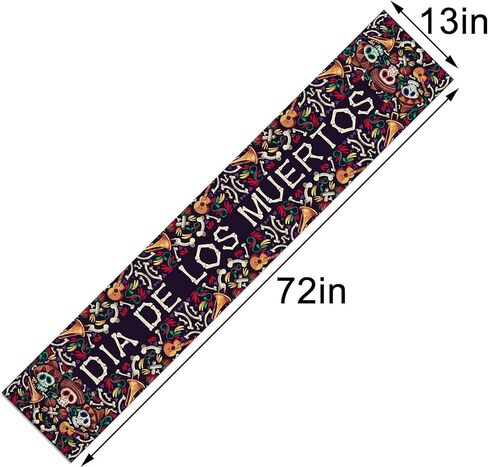 جودونغز مفرش طاولة من الكتان مقاس 13 × 72 انش ديا دي لوس مورتوس بتصميم جمجمة شوجر ديد، ديكور طاولة بطابع مكسيكي ولوازم للطاولة in Kuwait