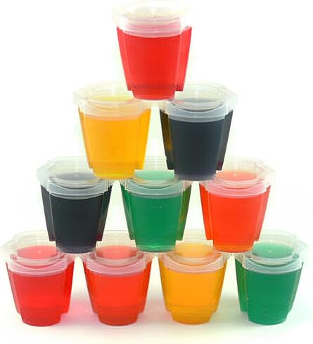 50 EZ-Squeeze Jello Shot Cups With Lids - 2 oz Max Capacity-New and Improved Design 2019 - Jello Shot Cups With Lids Stack-able - Easy To Squeeze -Fun For All Occasions in Saudi Arabia