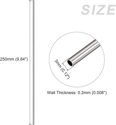 أنبوب METALLIXITY 304 من الفولاذ المقاوم للصدأ (3 مم OD × 0.2 مم جدار T × 250 مم طول) قطعتان، أنابيب مستقيمة - للتأثيث المنزلي والآلات in Kuwait