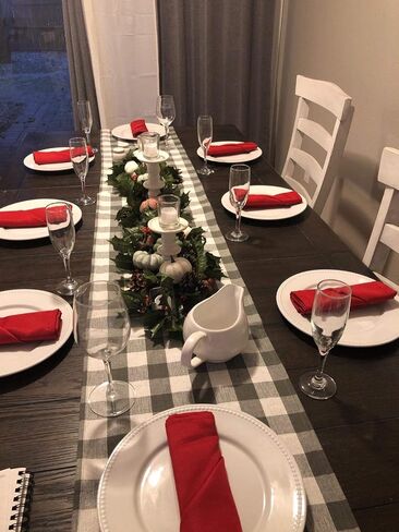 HOME·FSN 14 x 48 inch Tablerunners 100% Cotton Buffalo Check Table Runner for Christmas, Winter, Family Dinner, Outdoor or Indoor Parties Black and White in Kuwait