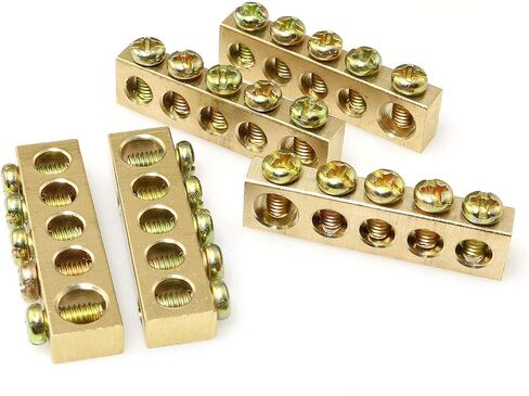 RLECS 5pcs Electrical Wire Screw Terminal Ground Brass Grounding Bars 5 Positions Terminal Ground Bar, Yellow in Saudi Arabia