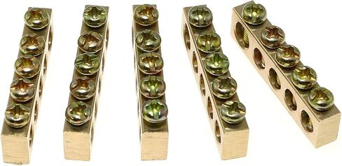 RLECS 5pcs Electrical Wire Screw Terminal Ground Brass Grounding Bars 5 Positions Terminal Ground Bar, Yellow in Saudi Arabia