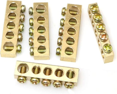 RLECS 5pcs Electrical Wire Screw Terminal Ground Brass Grounding Bars 5 Positions Terminal Ground Bar, Yellow in Saudi Arabia