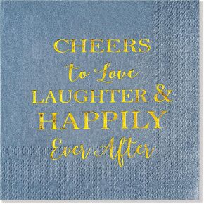 Crisky Dusty Blue Bridal Shower Napkins Disposable Cocktail Napkins Gold Foil Beverage Desert Cake Napkins Engagement Party Decorations & Wedding Shower, Rehearsal Dinners Napkins [50 pcs, 3-ply] in Kuwait