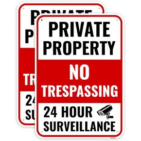 2PC Private Property No Trespassing Sign, 14 x 10 Inches - Aluminum - Warning 24 Hour Video Surveillance Security Camera Metal Sign in Saudi Arabia