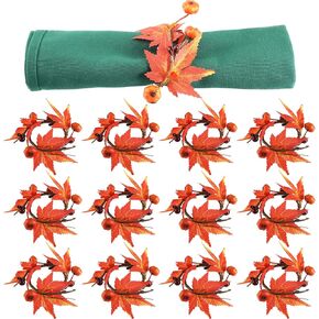 12 Pieces Fall Napkin Rings Thanksgiving Napkin Rings Pumpkin Napkin Rings Maple Leaf Napkin Cloth Holders Harvest Table Decorations for Dinner Autumn Fall Holiday Supplies in Saudi Arabia