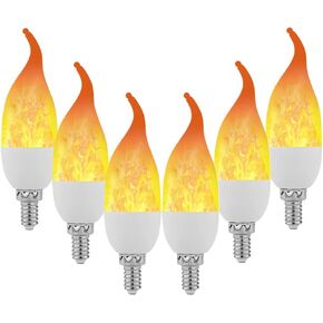 Lpraer 6 Pack E12 LED Flame Effect Light Bulbs 3 Modes Flickering Flame Tip Candelabra Light Bulbs Warm White Chandelier Bulbs for Easter Halloween
