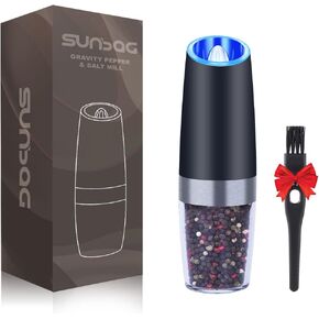 مطحنة الملح والفلفل الكهربائية من صن باج، مطحنة ملح وفلفل أوتوماتيكية تعمل بالبطارية - ضوء LED أزرق، خشونة قابلة للتعديل، تشغيل بيد واحدة in Kuwait