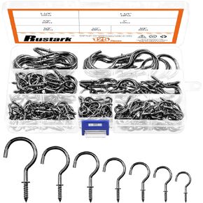 125Pcs Black Screw-in Cup Hooks Kit, 7 Sizes Ceiling Small Hooks for Hanging Outdoor or Indoor Use (1/2" 5/8" 3/4" 7/8" 1" 1-1/4" 1-1/2") (Black)