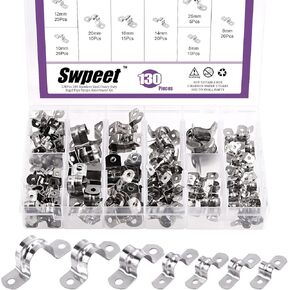 Swpeet 130 قطعة 7 مقاسات 5/16 بوصة 3/8 بوصة 1/2 بوصة 9/16 بوصة 5/8 بوصة 3/4 بوصة 1 بوصة 2 فتحة على شكل حرف U 304 من الفولاذ المقاوم للصدأ مجموعة متنوعة من مشبك حزام الأنابيب، فتحتان كبس على حزام الأنابيب مقاطع التوتر أنبوب حزام قوس كابل U in Saudi Arabia
