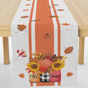 Hello Fall Table Runner,Chrysanthemum in Jar Seasonal Harvest Farmhouse Thanksgiving Kitchen Dining Table Decoration for Indoor Outdoor Home Party Decor12 x 36 Inches Long in Kuwait