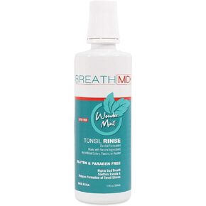BreathMD Tonsil Rinse for Natural Tonsil Stone Removal & Bad Breath Treatment - Dentist Formulated - Alcohol Free, Dye Free, Gluten Free - Wonder Mint Flavor - Made in USA in Saudi Arabia