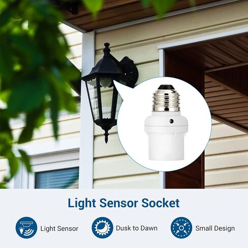 DEWENWILS Light Sensor Socket, E26 E27 Dusk to Dawn Light Bulb Sockets for Light Fixtures, Compatible with Incandescent/CFL/LED/Halogen Bulbs, ETL Listed, 6 Pack, White in Saudi Arabia