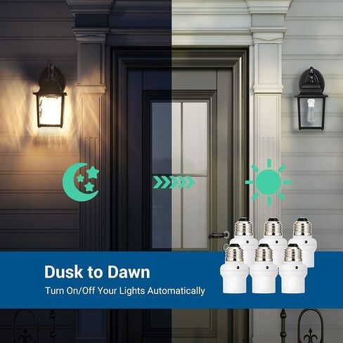 DEWENWILS Light Sensor Socket, E26 E27 Dusk to Dawn Light Bulb Sockets for Light Fixtures, Compatible with Incandescent/CFL/LED/Halogen Bulbs, ETL Listed, 6 Pack, White in Saudi Arabia