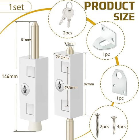 Sliding Door Lock Rectangle Patio Door Lock Keyed for Sliding Glass Door Hinged Door Security Bar Heavy Duty Steel Bolt Zinc Alloy Iron Portable Lock to Prevent Sliding or Lifting of Door (1 Piece) in Saudi Arabia