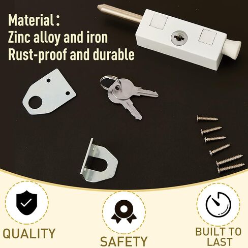 Sliding Door Lock Rectangle Patio Door Lock Keyed for Sliding Glass Door Hinged Door Security Bar Heavy Duty Steel Bolt Zinc Alloy Iron Portable Lock to Prevent Sliding or Lifting of Door (1 Piece) in Saudi Arabia