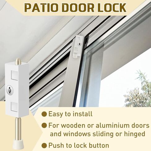 Sliding Door Lock Rectangle Patio Door Lock Keyed for Sliding Glass Door Hinged Door Security Bar Heavy Duty Steel Bolt Zinc Alloy Iron Portable Lock to Prevent Sliding or Lifting of Door (1 Piece) in Saudi Arabia