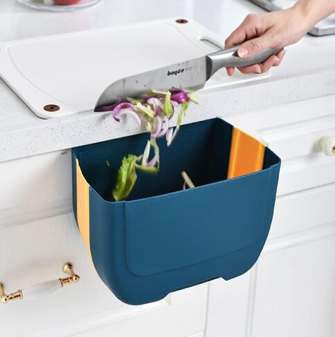 CNYEJQJC سلة مهملات صغيرة قابلة للطي معلقة لباب خزانة المطبخ، سلة قمامة صغيرة قابلة للطي مثبتة على الحائط، سلة مهملات من السيليكون تحت الحوض لخزائن المنزل والحمامات وغرف النوم والتخييم في السيارة in Kuwait