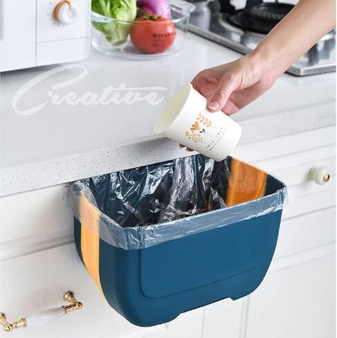 CNYEJQJC سلة مهملات صغيرة قابلة للطي معلقة لباب خزانة المطبخ، سلة قمامة صغيرة قابلة للطي مثبتة على الحائط، سلة مهملات من السيليكون تحت الحوض لخزائن المنزل والحمامات وغرف النوم والتخييم في السيارة in Kuwait
