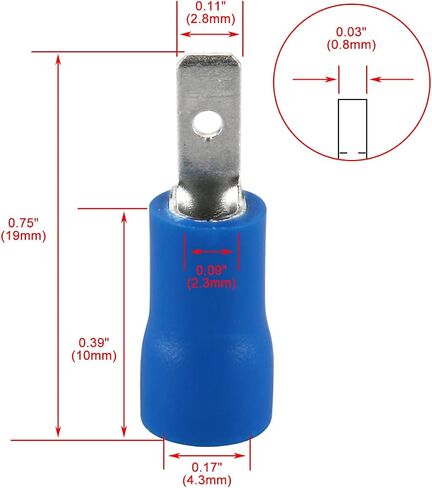 Baomain Blue Male Insulated Spade Wire Connector Electrical Crimp Terminal 16-14 AWG 2.8 x 0.5mm Pack of 100 in Saudi Arabia