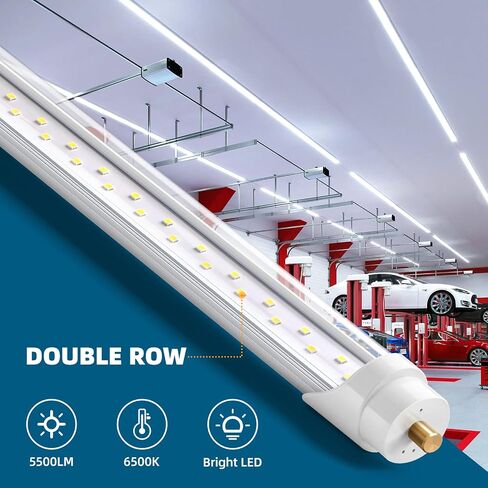 Barrina 8 FT LED Tube Lights, 44W 5500lm 5000K, Super Bright,T8 T10 T12 LED Bulb, FA8 Single Pin LED Lights, Clear Cover,LED Shop Bulbs to Replace Fluorescent Light Bulbs Pack of 12 in Kuwait