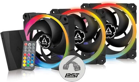 ARCTIC BioniX P120 A-RGB (3 حزم، بما في ذلك وحدة تحكم A-RGB) - مروحة محسنة للضغط 120 مم مع A-RGB، PWM، مبرد، محمل ديناميكي سائل، 400-2300 دورة في الدقيقة - أسود in Kuwait