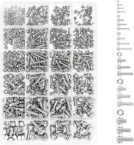 HELIFOUNER 510 Pieces Phillips Pan Head Machine Screws Nuts Washers Assortment Kit, Stainless Steel 304, Full Thread (M2 M2.5 M3 M4 M5 M6) in Saudi Arabia