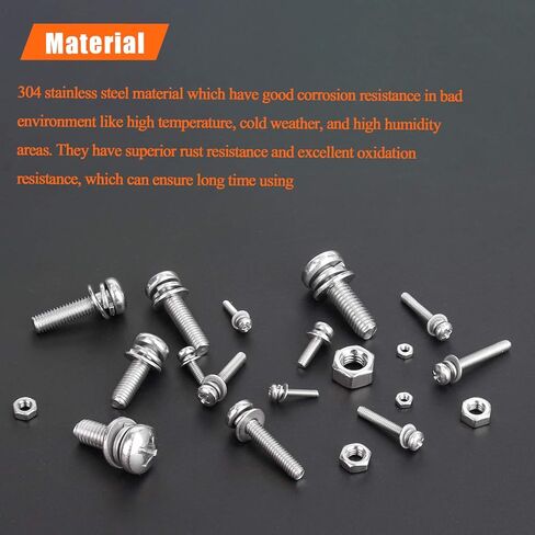 HELIFOUNER 510 Pieces Phillips Pan Head Machine Screws Nuts Washers Assortment Kit, Stainless Steel 304, Full Thread (M2 M2.5 M3 M4 M5 M6) in Saudi Arabia