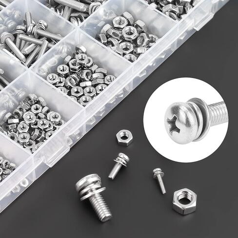 HELIFOUNER 510 Pieces Phillips Pan Head Machine Screws Nuts Washers Assortment Kit, Stainless Steel 304, Full Thread (M2 M2.5 M3 M4 M5 M6) in Saudi Arabia