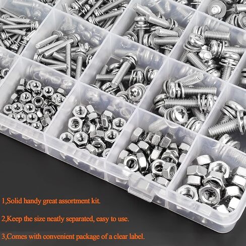 HELIFOUNER 510 Pieces Phillips Pan Head Machine Screws Nuts Washers Assortment Kit, Stainless Steel 304, Full Thread (M2 M2.5 M3 M4 M5 M6) in Saudi Arabia
