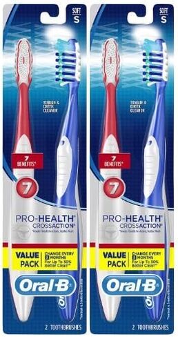 Oral-B Pro-Health CrossAction All-In-One Toothbrush Soft Bristles, (Colors May Vary) - Pack of 4 in Kuwait
