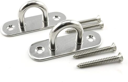 2-Pack M5 Strip Type Eye Plate with Enclosed Hook 304 Stainless Steel Heavy Duty Ceiling & Wall Mount Hanging Hardware Fitting for Yoga Hammock Swing Marine Boat Application in Kuwait