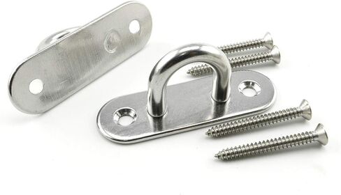 2-Pack M5 Strip Type Eye Plate with Enclosed Hook 304 Stainless Steel Heavy Duty Ceiling & Wall Mount Hanging Hardware Fitting for Yoga Hammock Swing Marine Boat Application in Kuwait