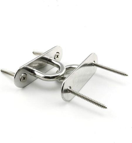 2-Pack M5 Strip Type Eye Plate with Enclosed Hook 304 Stainless Steel Heavy Duty Ceiling & Wall Mount Hanging Hardware Fitting for Yoga Hammock Swing Marine Boat Application in Kuwait