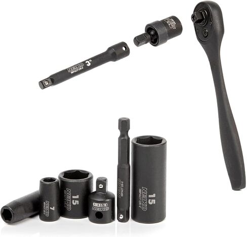 NEIKO 02481A 1/4" مجموعة مقابس تأثير المحرك، 30 قطعة، أحجام مترية 4 - 15 مم، مآخذ عميقة وضحلة، فولاذ فاناديوم الكروم، مخفض 3/8 بوصة إلى 1/4 بوصة، محول تأثير مقبس سداسي الساق، مجموعة مفتاح ربط in Kuwait