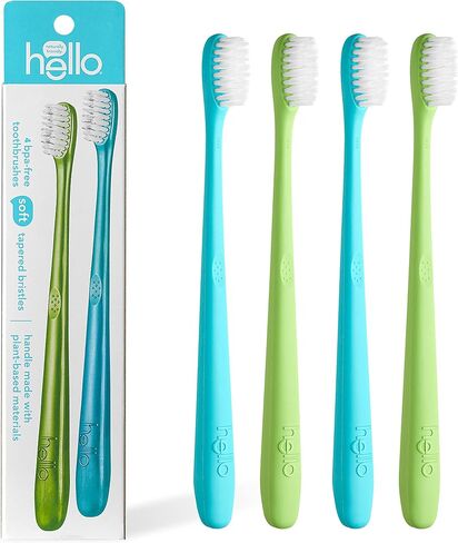 hello Charcoal Soft Toothbrush with Activated Charcoal from Sustainable Bamboo, BPA- Free, Made from Plant-Based Materials, 4 Pack in Kuwait