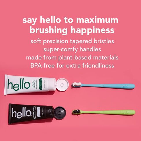 hello Charcoal Soft Toothbrush with Activated Charcoal from Sustainable Bamboo, BPA- Free, Made from Plant-Based Materials, 4 Pack in Kuwait