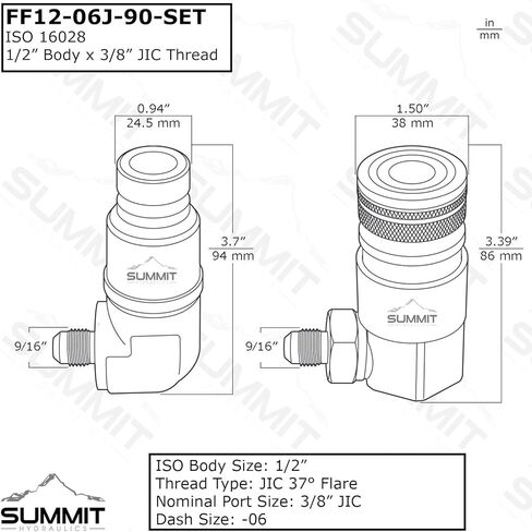 90 Degree Male Flat Face Skid Steer Hydraulic Quick Connect Coupler, 3/8″ JIC Male Thread in Saudi Arabia