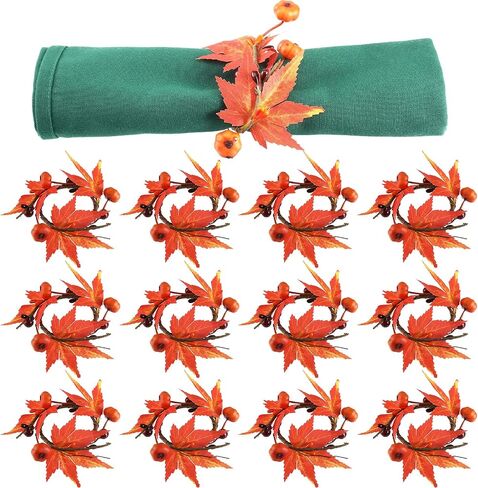 12 Pieces Fall Napkin Rings Thanksgiving Napkin Rings Pumpkin Napkin Rings Maple Leaf Napkin Cloth Holders Harvest Table Decorations for Dinner Autumn Fall Holiday Supplies in Saudi Arabia