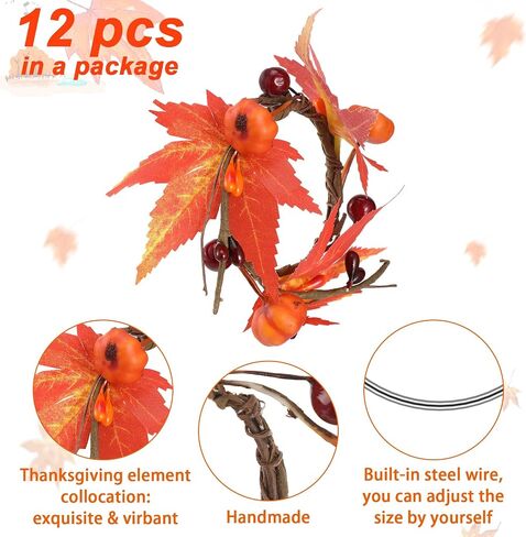 12 Pieces Fall Napkin Rings Thanksgiving Napkin Rings Pumpkin Napkin Rings Maple Leaf Napkin Cloth Holders Harvest Table Decorations for Dinner Autumn Fall Holiday Supplies in Saudi Arabia
