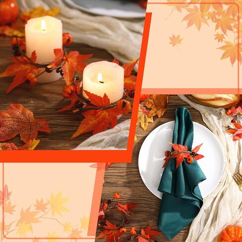 12 Pieces Fall Napkin Rings Thanksgiving Napkin Rings Pumpkin Napkin Rings Maple Leaf Napkin Cloth Holders Harvest Table Decorations for Dinner Autumn Fall Holiday Supplies in Saudi Arabia