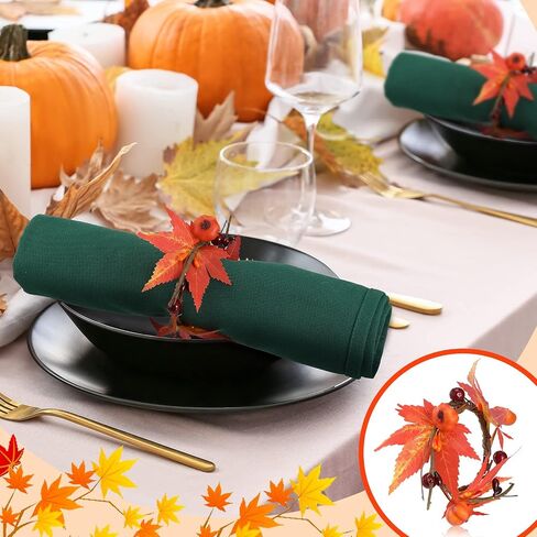 12 Pieces Fall Napkin Rings Thanksgiving Napkin Rings Pumpkin Napkin Rings Maple Leaf Napkin Cloth Holders Harvest Table Decorations for Dinner Autumn Fall Holiday Supplies in Saudi Arabia