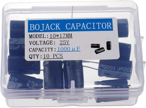 BOJACK 10X17mm 1000 فائق التوهج 25V 1000MFD 25 فولت ± 20% مكثفات كهربائية من الألومنيوم (عبوة من 10 قطع) in Kuwait