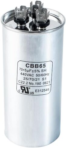 Canamax Premium 70+5 فائق التوهج ±5% 70/5 MFD 370/440 VAC مكثف دائري لبدء التشغيل المزدوج لمكيف الهواء المستقيم البارد أو الحراري in Kuwait