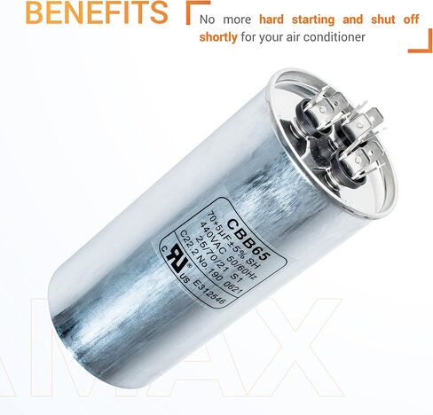 Canamax Premium 70+5 فائق التوهج ±5% 70/5 MFD 370/440 VAC مكثف دائري لبدء التشغيل المزدوج لمكيف الهواء المستقيم البارد أو الحراري in Kuwait
