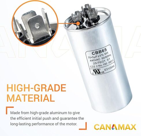 Canamax Premium 70+5 فائق التوهج ±5% 70/5 MFD 370/440 VAC مكثف دائري لبدء التشغيل المزدوج لمكيف الهواء المستقيم البارد أو الحراري in Kuwait