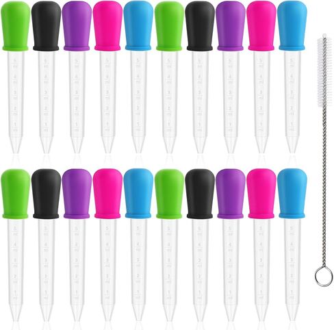 20Pcs Liquid Droppers Silicone 5ml with a Clean Brush Plastic Pipettes Eye Dropper with Bulb Tip for Candy Mold,Candy Molds Gelatin Maker,Industrial Science and Crafts Projects in Kuwait