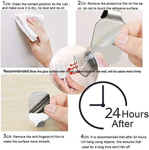 Self Adhesive Hook Stick on Wall 304 Stainless Steel Polished Hanging Clothes Coat Hat Hooks and Strong Heavy Duty Metal Super Power Hooks Storage Organizer (10 Pack) (Hooks Sliver 4 Pack) in Kuwait